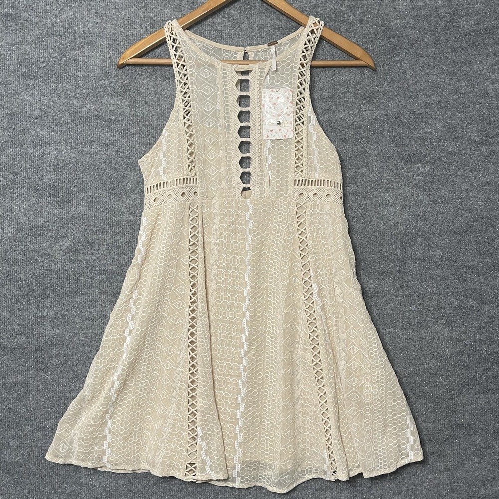 Free People Wherever You Go Sleevless Emboridered Lace Dress Ivory Size 2 Spring